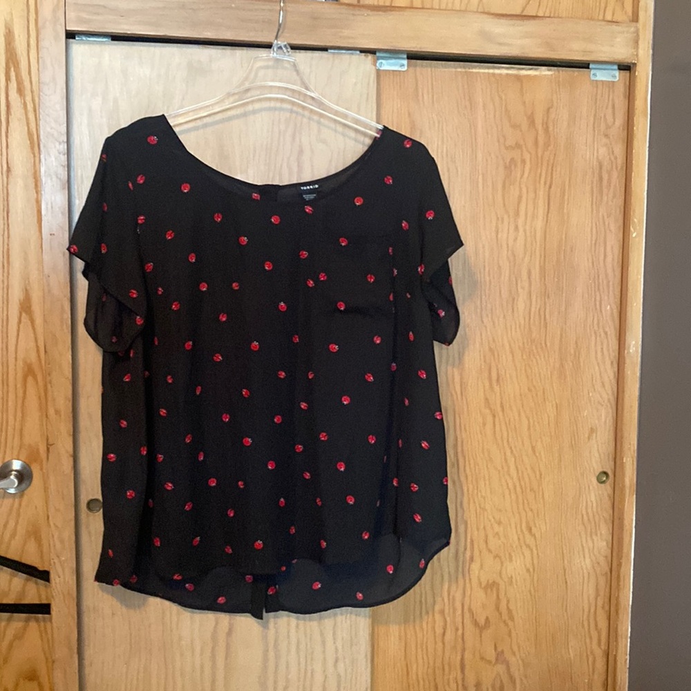Torrid Black Blouse with Red Ladybug print